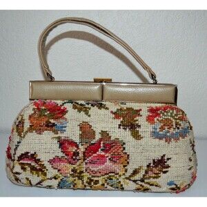 VTG JR Florida Needlepoint Purse Carpet Bag Tapestry Floral Handbag Small Flaws